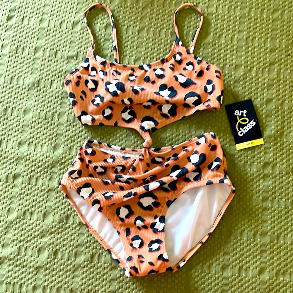 Girls Monokini animal print bathing suit 10/12 NWT